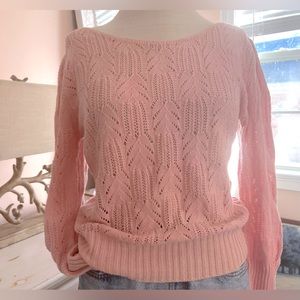 Vintage 70s Harot Made in USA Pink Pointelle Sweater